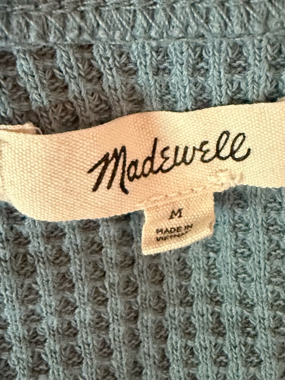 Madewell M Waffle Knit V Neck Long Sleeve Top Sweater Steely Blue NI071 - Picture 7 of 9